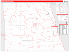 Grand Forks County, ND Digital Map Red Line Style